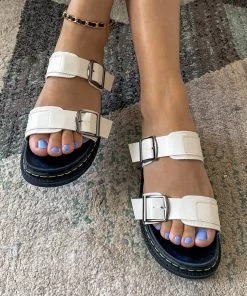 YL White Double-Strap Buckled Platform Sandals | En Bloom