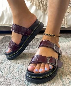 YL New In Shoes Purple Double-Strap Buckled Platform Sandals | En Bloom