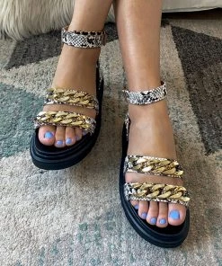 YL New In Shoes Taupe Snakeskin Chain Platform Sandal | En Bloom