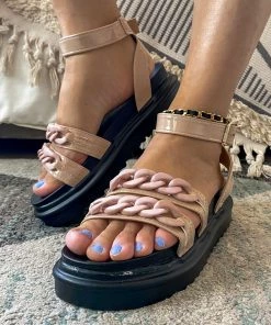 YL Beige Chain Buckle Strap Flat Platform Sandals | En Bloom New In Shoes