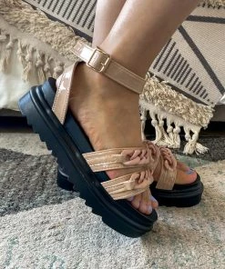 YL Beige Chain Buckle Strap Flat Platform Sandals | En Bloom New In Shoes