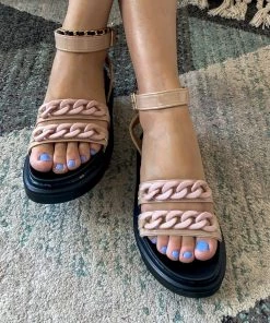 YL Beige Chain Buckle Strap Flat Platform Sandals | En Bloom New In Shoes