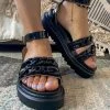 YL New In Shoes Black Chain Buckle Strap Flat Platform Sandals | En Bloom