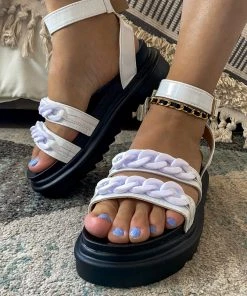 YL Purple Chain Cream Open Toe Platform Sandals | En Bloom New In Shoes