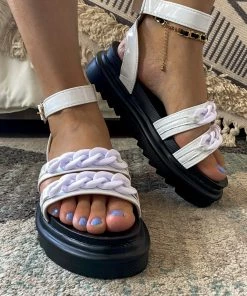 YL Purple Chain Cream Open Toe Platform Sandals | En Bloom New In Shoes