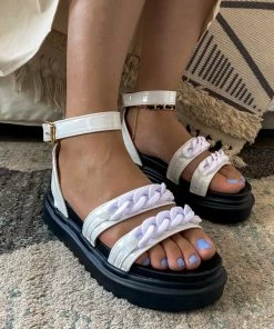 YL Purple Chain Cream Open Toe Platform Sandals | En Bloom New In Shoes