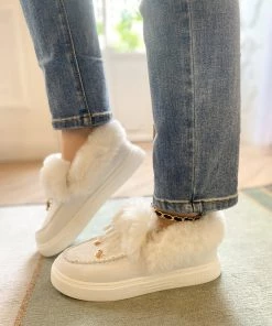 HYHE New In Shoes En Bloom | White Faux-Fur Anklet Yana Moccasin