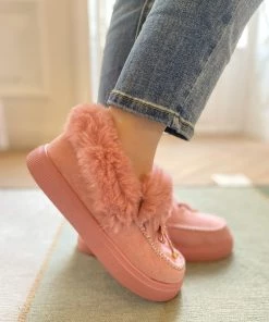 HYHE New In Shoes En Bloom | Pink Faux-Fur Anklet Yana Moccasin