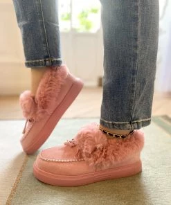 HYHE New In Shoes En Bloom | Pink Faux-Fur Anklet Yana Moccasin