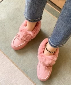 HYHE New In Shoes En Bloom | Pink Faux-Fur Anklet Yana Moccasin