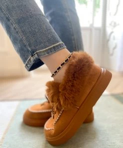 HYHE New In Shoes En Bloom | Chestnut Faux-Fur Anklet Yana Moccasin