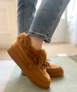 HYHE New In Shoes En Bloom | Chestnut Faux-Fur Anklet Yana Moccasin