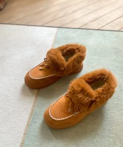 HYHE New In Shoes En Bloom | Chestnut Faux-Fur Anklet Yana Moccasin