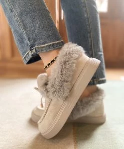 HYHE En Bloom | Grey Faux-Fur Anklet Yana Moccasin