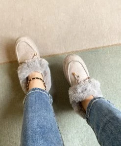 HYHE En Bloom | Grey Faux-Fur Anklet Yana Moccasin