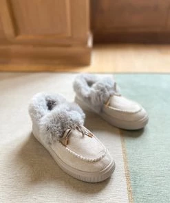 HYHE En Bloom | Grey Faux-Fur Anklet Yana Moccasin