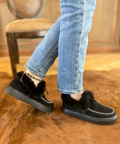 HYHE En Bloom | Black Faux-Fur Anklet Yana Moccasin New In Shoes