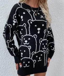 MY Smaibulun | Smiley Polar Bear Black Knit Sweater Dress 9 MY Smaibulun | Smiley Polar Bear Black Knit Sweater Dress