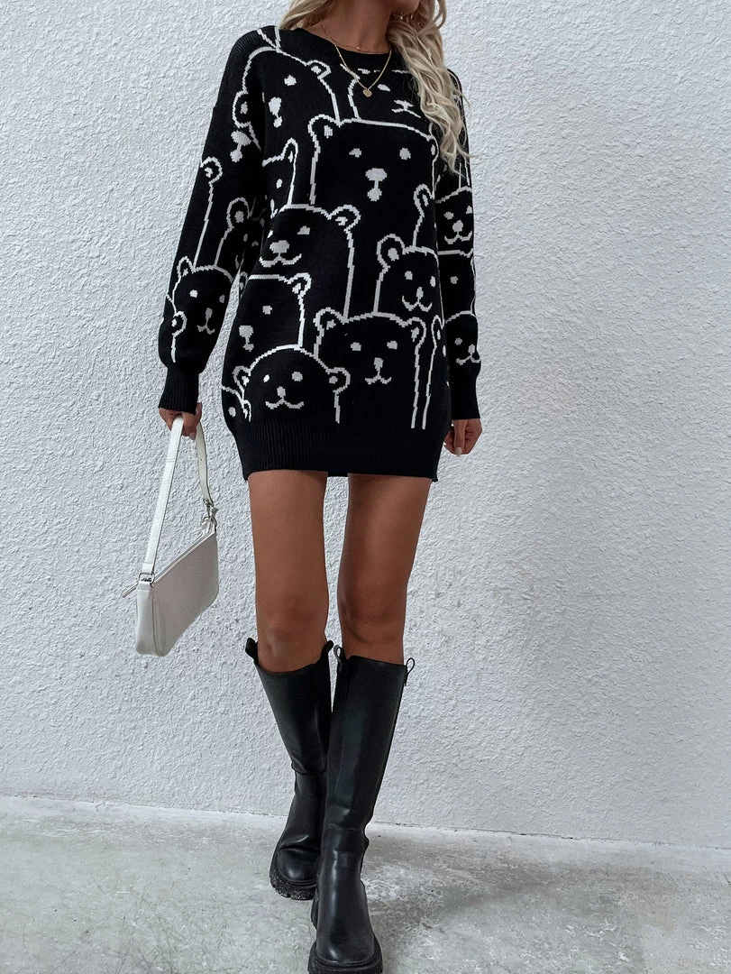 MY Smaibulun | Smiley Polar Bear Black Knit Sweater Dress 5 MY Smaibulun | Smiley Polar Bear Black Knit Sweater Dress