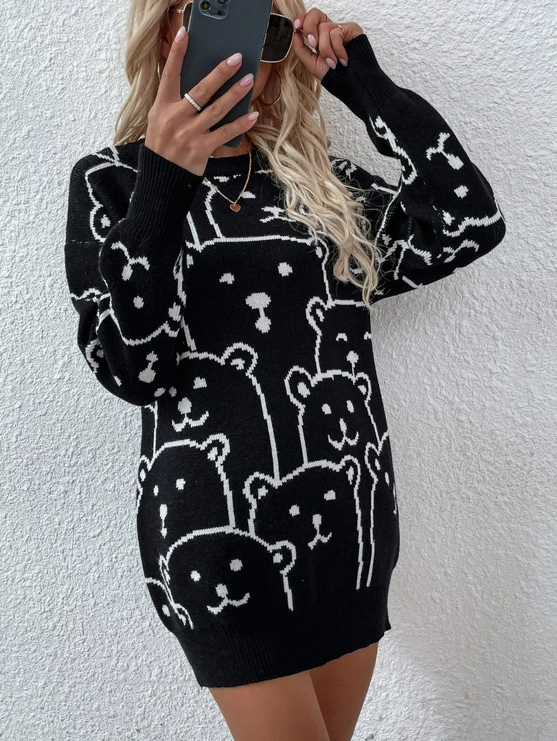 MY Smaibulun | Smiley Polar Bear Black Knit Sweater Dress 1 MY Smaibulun | Smiley Polar Bear Black Knit Sweater Dress