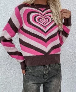 MY Smaibulun | Brown Pink Heart Ring Knit Top