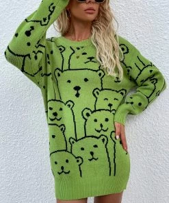 MY Smaibulun | Green Smiley Polar Bear Knit Sweater Dress New In Clothing 8 MY Smaibulun | Green Smiley Polar Bear Knit Sweater Dress New In Clothing
