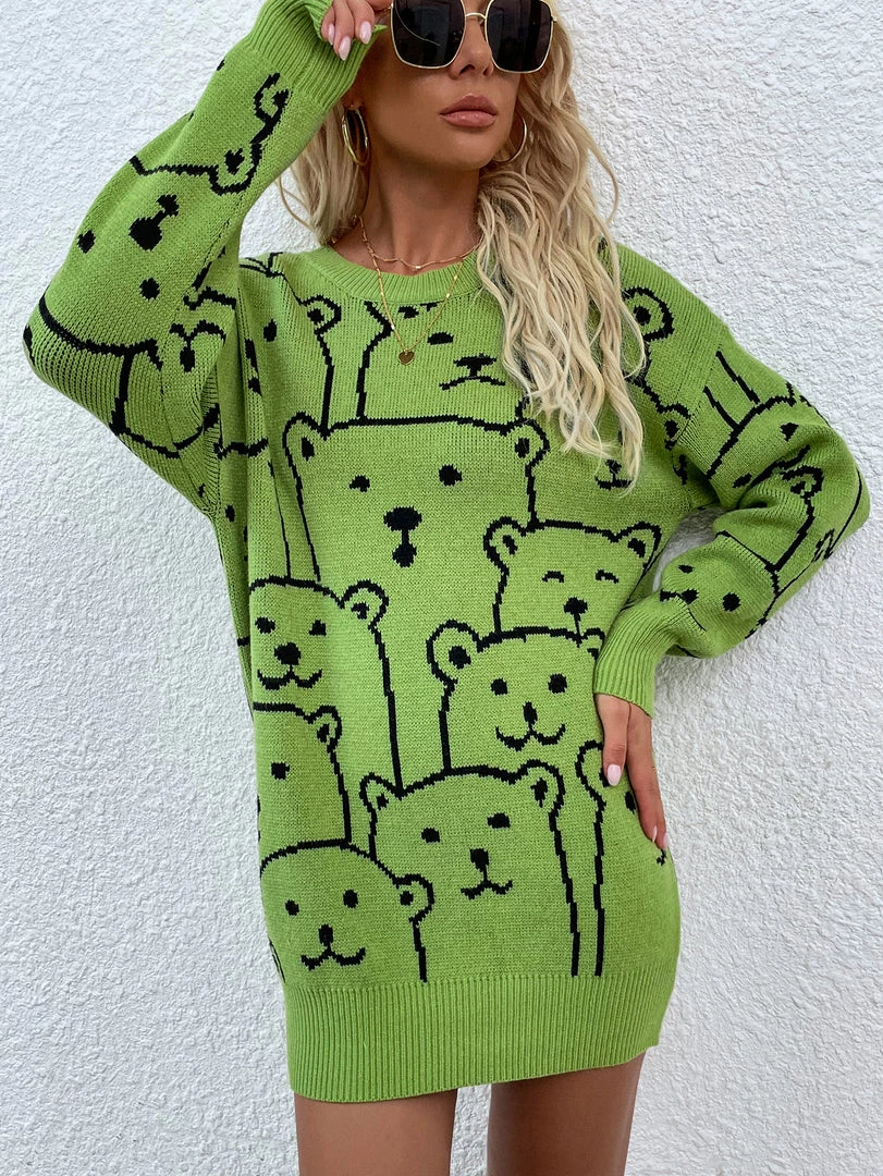 MY Smaibulun | Green Smiley Polar Bear Knit Sweater Dress New In Clothing 3 MY Smaibulun | Green Smiley Polar Bear Knit Sweater Dress New In Clothing