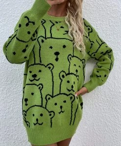 MY Smaibulun | Green Smiley Polar Bear Knit Sweater Dress New In Clothing 9 MY Smaibulun | Green Smiley Polar Bear Knit Sweater Dress New In Clothing