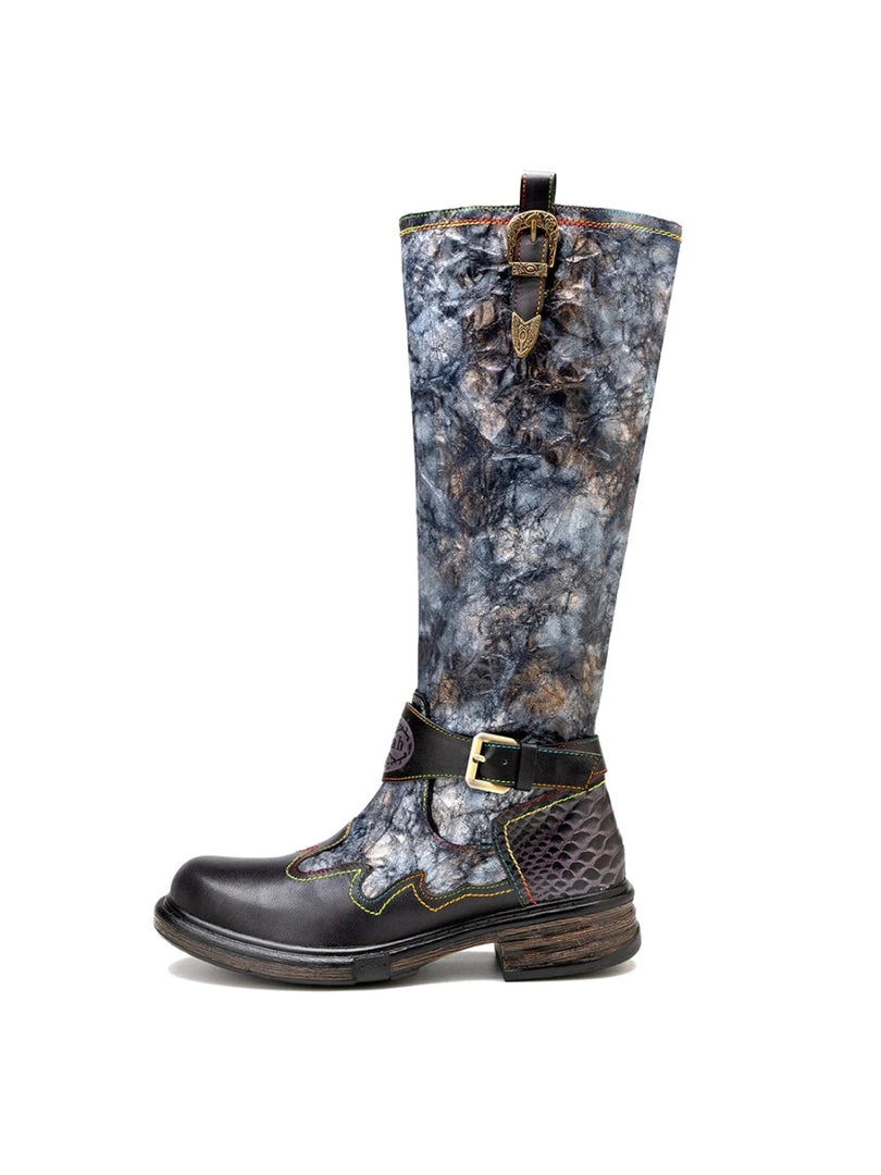 SOFFIA | Genuine Leather Grey Wrinkled ILIYAH Accent Leather Knee High Riding Flat Boots 8 SOFFIA | Genuine Leather Grey Wrinkled ILIYAH Accent Leather Knee High Riding Flat Boots