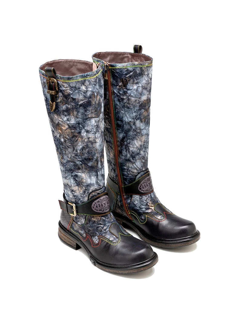 SOFFIA | Genuine Leather Grey Wrinkled ILIYAH Accent Leather Knee High Riding Flat Boots 5 SOFFIA | Genuine Leather Grey Wrinkled ILIYAH Accent Leather Knee High Riding Flat Boots