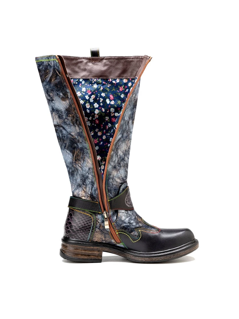 SOFFIA | Genuine Leather Grey Wrinkled ILIYAH Accent Leather Knee High Riding Flat Boots 6 SOFFIA | Genuine Leather Grey Wrinkled ILIYAH Accent Leather Knee High Riding Flat Boots