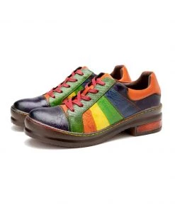 SOFFIA | Multi Color Strap Vintage Genuine Leather Sneakers