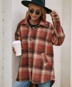 YBL New In Clothing Smaibulun | Side Pockets Plaid Button-Up Shirt Jacket