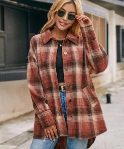 YBL New In Clothing Smaibulun | Side Pockets Plaid Button-Up Shirt Jacket