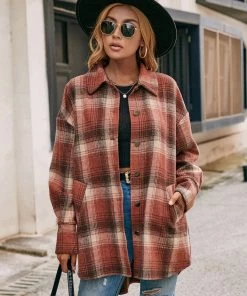 YBL New In Clothing Smaibulun | Side Pockets Plaid Button-Up Shirt Jacket