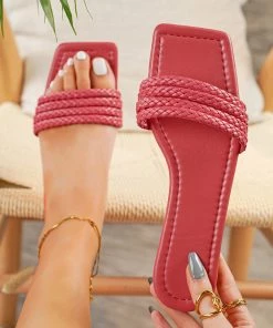 HT En Bloom | Indian Red Woven Tri-Strap Flat Sole Slide