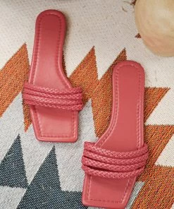 HT En Bloom | Indian Red Woven Tri-Strap Flat Sole Slide