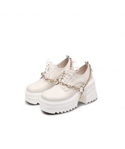 Jady Rose NEW ARRIVALS JadyRose | Ivory Leather Chain Over Chunky Heel Oxford