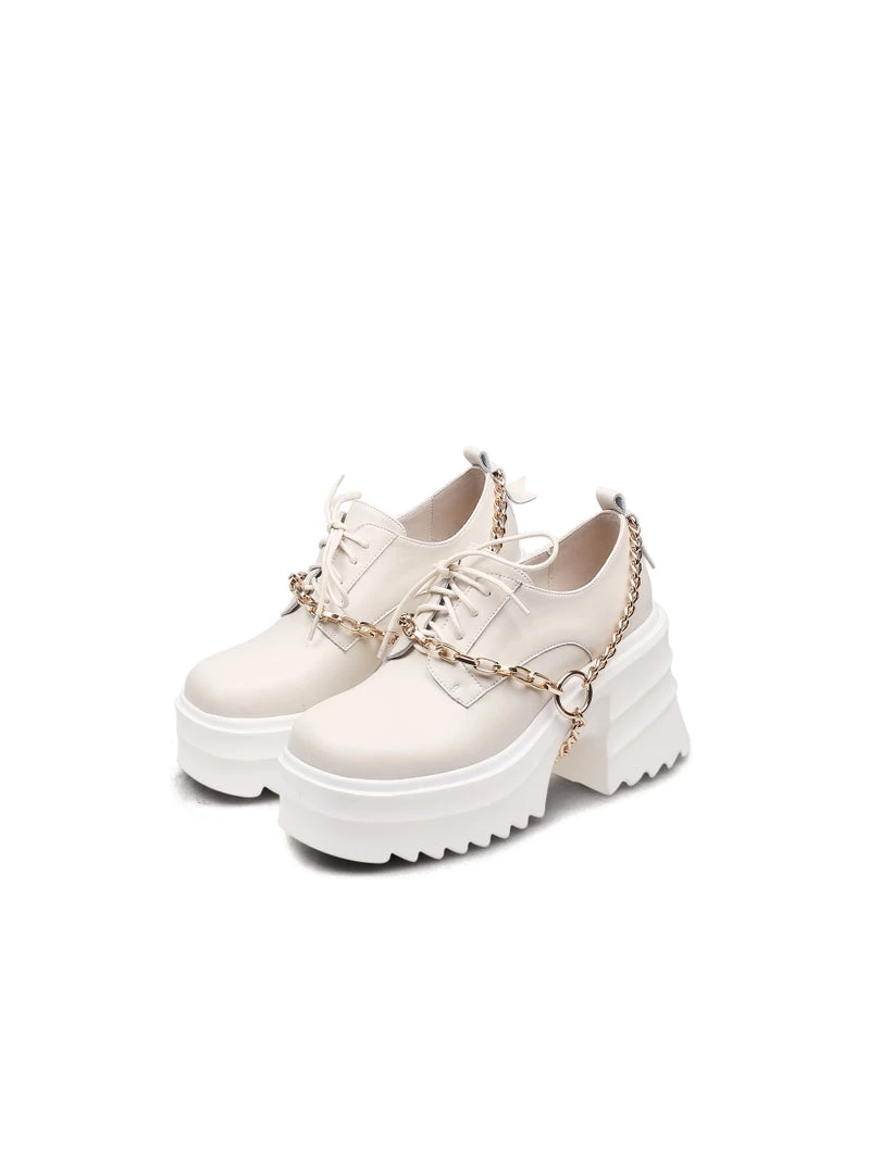 Jady Rose NEW ARRIVALS JadyRose | Ivory Leather Chain Over Chunky Heel Oxford 1 Jady Rose NEW ARRIVALS JadyRose | Ivory Leather Chain Over Chunky Heel Oxford