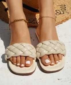 Jady Rose JADYROSE | GOLDEN ELEVATOR HEEL IVORY SLIDE New In Shoes