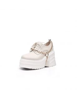 Jady Rose NEW ARRIVALS JadyRose | Ivory Leather Chain Over Chunky Heel Oxford