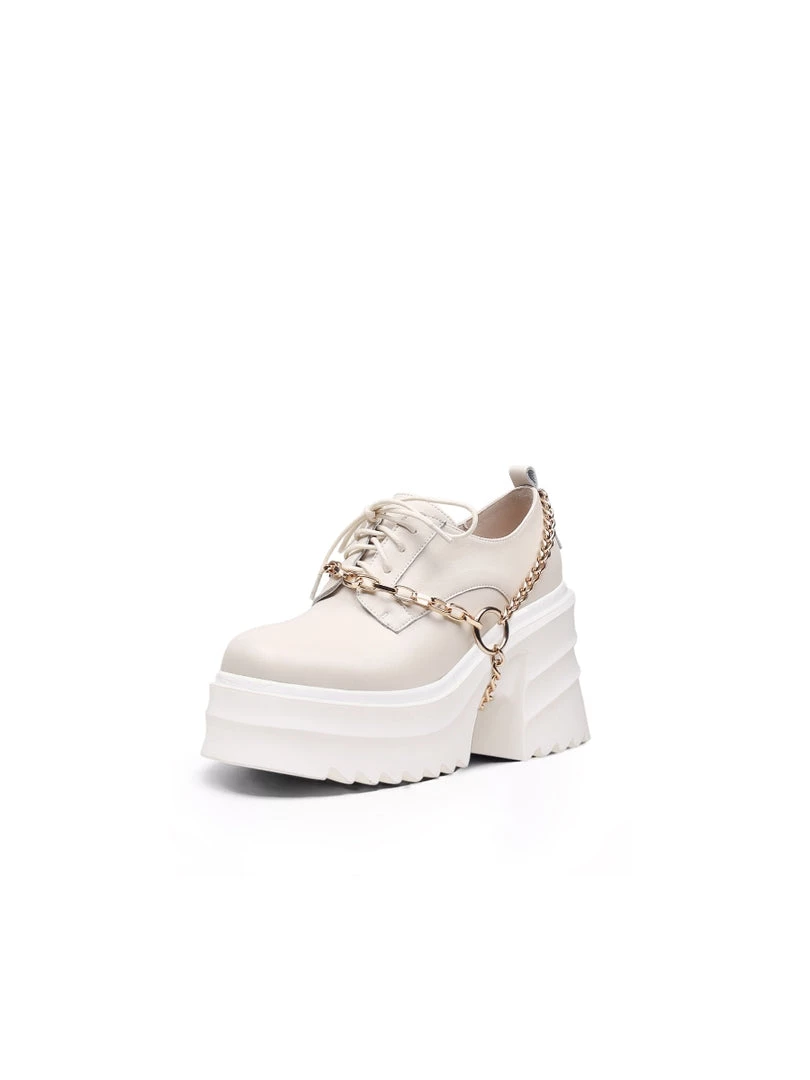 Jady Rose NEW ARRIVALS JadyRose | Ivory Leather Chain Over Chunky Heel Oxford 2 Jady Rose NEW ARRIVALS JadyRose | Ivory Leather Chain Over Chunky Heel Oxford