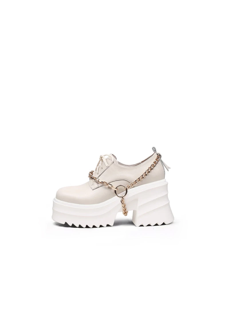 Jady Rose NEW ARRIVALS JadyRose | Ivory Leather Chain Over Chunky Heel Oxford 3 Jady Rose NEW ARRIVALS JadyRose | Ivory Leather Chain Over Chunky Heel Oxford