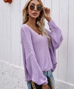 MY Smaibulun | Batwing Sleeve Low V-Neck Sweater - Lalic