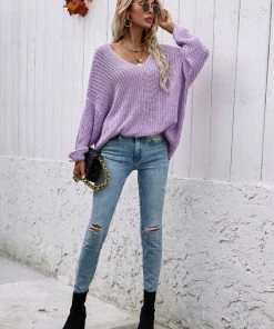 MY Smaibulun | Batwing Sleeve Low V-Neck Sweater - Lalic