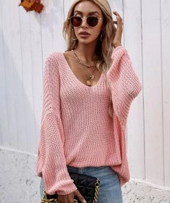 MY New In Clothing Smaibulun | Batwing Sleeve Low V-Neck Sweater - Pink 10 MY New In Clothing Smaibulun | Batwing Sleeve Low V-Neck Sweater - Pink