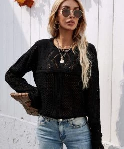 MY Smaibulun | Hollow Out Crochet Knit Top - Black New In Clothing