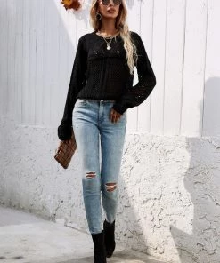 MY Smaibulun | Hollow Out Crochet Knit Top - Black New In Clothing