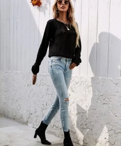 MY Smaibulun | Hollow Out Crochet Knit Top - Black New In Clothing