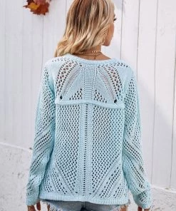 MY New In Clothing Smaibulun | Hollow Out Crochet Knit Top - Blue